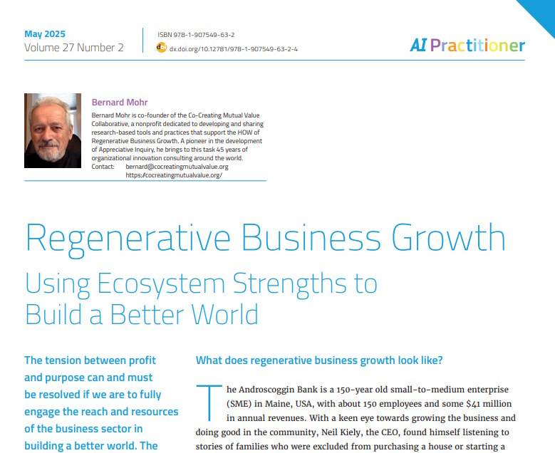 Regenerative Business Growth article by Bernard Mohr in AI Practioner